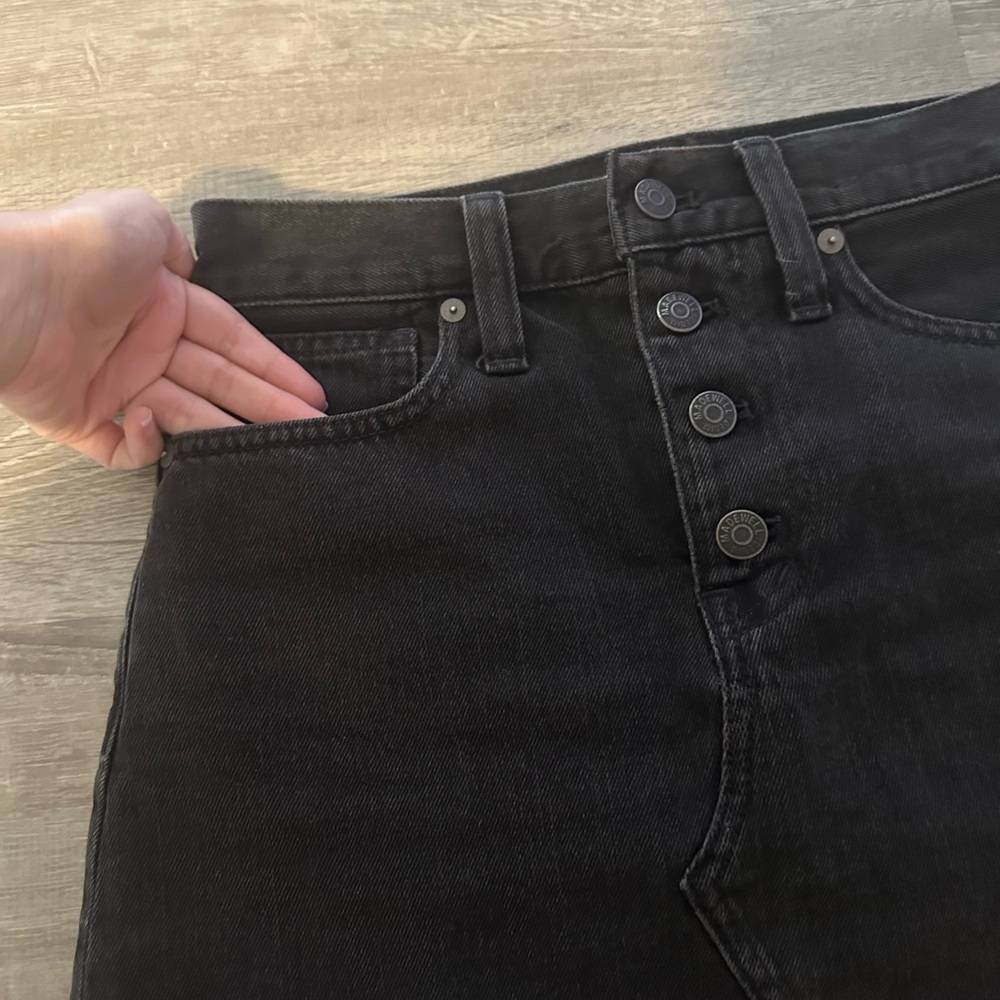 Madewell Women’s Rigid Denim Button Front A-Line Short Mini Skirt in Black Sz 24 - Picture 7 of 12
